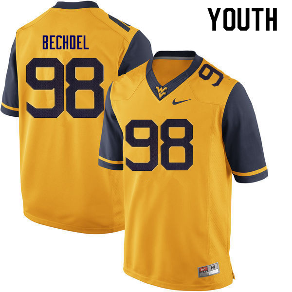Youth #98 Leighton Bechdel West Virginia Mountaineers College Football Jerseys Sale-Gold